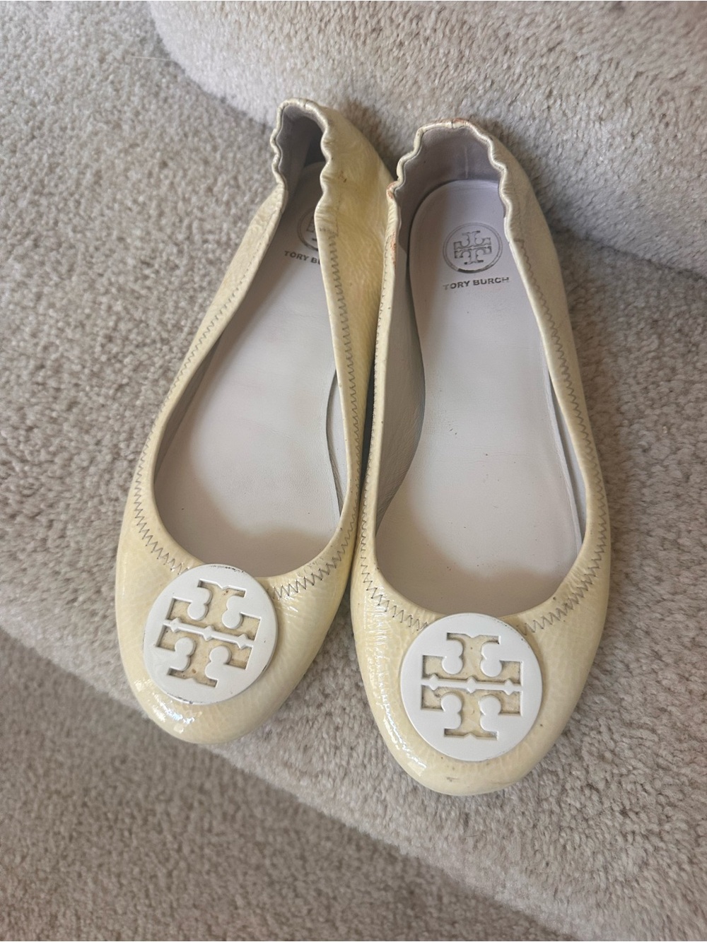 Tory Burch Women's Cream Patent Leather Slip On Ballet Flats Size 9.5M